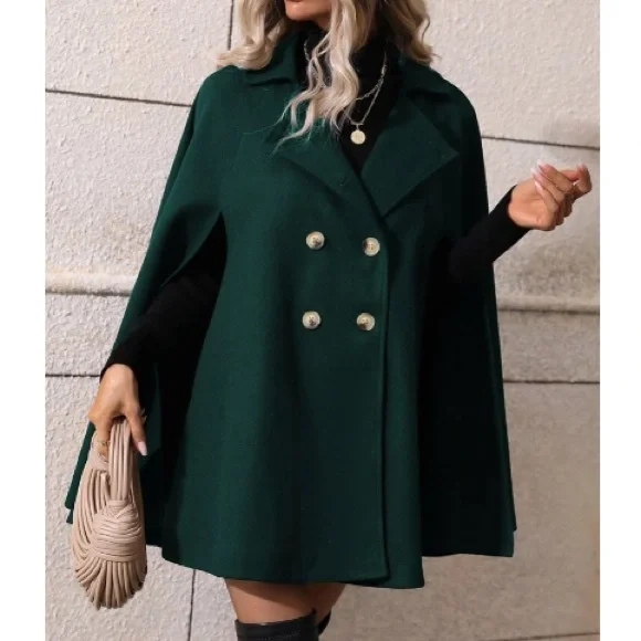 Classic Button Up Double Breasted Cape Jacket - Picture 11 of 16